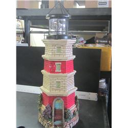 24" Solar Lighthouse / Red   small chip at bottom , will be in the dirt anyway
