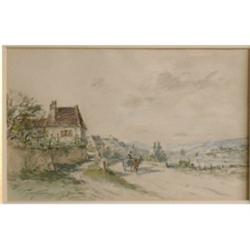 JONGKIND, Johan Barthold, 1819-1891.  "A Traveller along the Scenic Route".  Aquarelle, signée et...