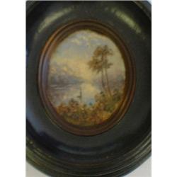 PYNE, James Baker, 1800-1870.  "Lake View through the Trees".  Huile sur carton.  Signée verso....