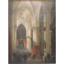 École européenne 19e S./19th C. European School.  "Inside the Crowded Cathedral".  Huile sur toil...
