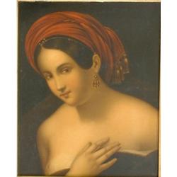 École allemande 19e S./19th C. German School.  "Portrait de jeune fille".  Huile sur métal....