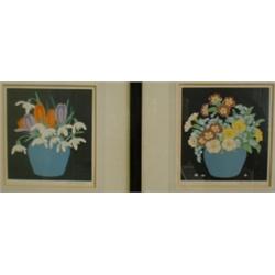 THORPE, John Hall, 1874-1947.  "Forget Me Nots" and "Tulips and Lillies".  Gravures sur bois, sig...