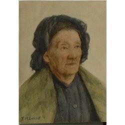 EVANS, Frederick M., 1859-1929.  "Cornish Fisherwife".  Aquarelle, signée.  Titrée verso.  École...
