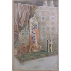 MENGHI, Eduardo.  "Contemplation".  Aquarelle, signée et inscrite "Roma".  École italienne 19e S....