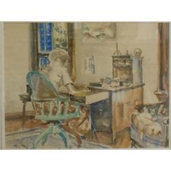 MORGAN, Patrick.  "Reading a Book, Key West".  Aquarelle, signée.  École américaine....