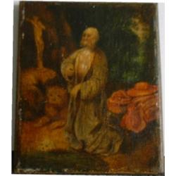 École flamande 17e S./17th C. Flemish School.  "St-Jerome".  Huile sur panneau....