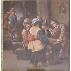 D'après/After OSTADE, Adriaen, 1610-1685.  "The Dice Players".  Huile sur panneau....