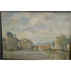 JOLY DE BEYNAC, René, 1870-    .  "Le pont à Espalion".  Huile sur toile, signée.  École français...