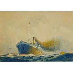 PATERSON, James, 1854-1932.  "Full Steam".  Aquarelle, signée et datée "1919".  École anglaise....