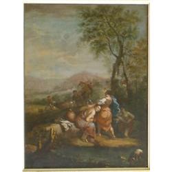 École hollandaise 18e S./18th C. Dutch School.  "The Bathers".  Huile sur toile....