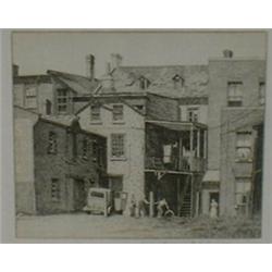 TAYLOR, Frederick Bourchier, R.C.A., 1906-1987.  "In the Back Yard".  Eau-forte, signée et datée...