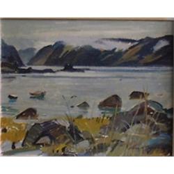 BOUCHARD, Lorne Holland, R.C.A., 1913-1978.  "L'anse d'en bas Ste. Rose du Nord, Saguenay".  Huil...