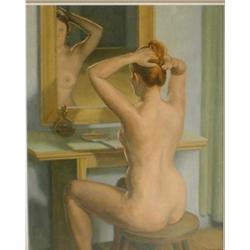 TAYLOR, Frederick Bourchier, R.C.A., 1906-1987.  "Nude Seated Before a Mirror".  Huile sur pannea...