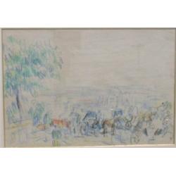 OPPENHEIMER, Joseph, 1876-1966.  "View of Montreal from the Chalet".  Crayons de couleur, signé....