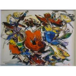 GIUNTA, Joseph, 1911-2001.  "Fleurs sur fond blanc".  Huile sur panneau, signée....