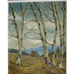 BLIER, Jean-Marc, 1921-    .  "Les Bouleaux, les Eboulements, Québec".  Huile sur toile, signée....
