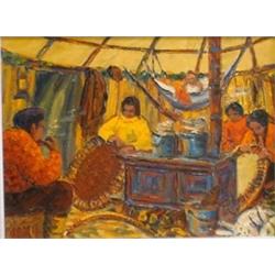 CONSTANTINEAU, Fleurimond, 1905-1981.  "Intérieur, Maison d'Indiens, Fort Rupert, Baie James".  H...