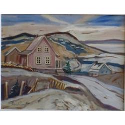 PROVOST, Yvon, 1935-    .  "Maison Rose, St. Irenée".  Huile sur toile, signée.  Signée et titrée...