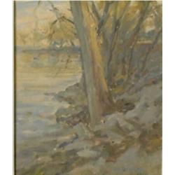 GRAHAM, James Lillie, R.C.A., 1873-1975.  "Trees by the Edge of the River Bank"....