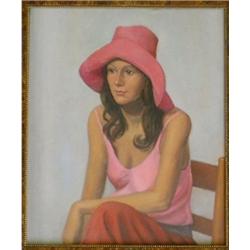 TAYLOR, Frederick Bourchier, R.C.A., 1906-1987.  "Young Woman in a Pink Hat"....