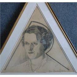 BEAULIEU, Paul Vanier, R.C.A., 1910-1990.  "Portrait de Femme".  Fusain, signé....