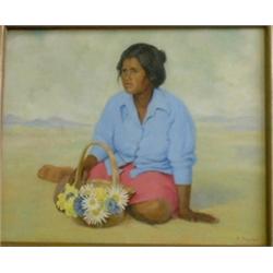 TAYLOR, Frederick Bourchier, R.C.A., 1906-1987.  "Mexican Countrywoman".  Huile sur toile, signée...
