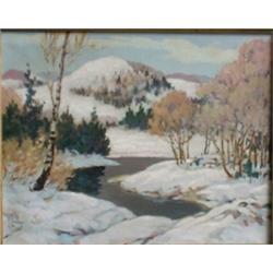 LEMIEUX, Emile, 1889-1967.  "Paysage d'Hiver".  Huile sur toile, signée et datée "38"....