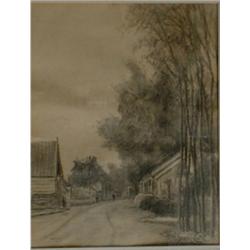 SUZOR-COTÉ, Marc Aurèle de Foy, R.C.A., 1869-1937.  "La Route."  Fusain, signé....