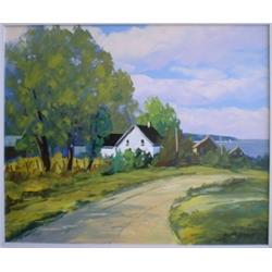 BERGERON, Christian, 1945-    .  "Rive Sud".  Huile sur toile, signée.  Titrée verso....