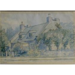 LAMBERT, C.A.  "Old Cottage, Côte des Neiges".  Aquarelle, signée.  Watercolour, signed.  Exp./Ex...