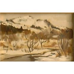 BOUCHARD, Lorne Holland, R.C.A., 1913-1978.  "Rigaud Mountain".  Huile sur panneau, signée, titré...
