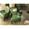 Image 2 : PAIR OF GREEN LEATHER OCCASIONAL CHAIRS