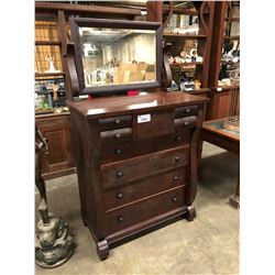 DARK WOOD 8 DRAWER DRESSER WITH MIRROR