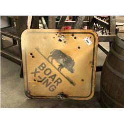 DISTRESSED METAL BOAR CROSSING SIGN & NOTHING FOR 67 MILES SIGN