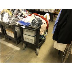 PLASTIC SHOP CART WITH ASSORTED WARDROBE