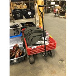 RED PLASTIC CART WITH ASSORTED WARDROBE