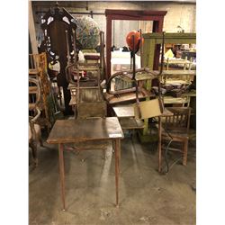 LARGE LOT OF ASSORTED DISTRESSED PROP FURNITURE