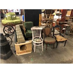 LARGE LOT OF ASSORTED DISTRESSED PROP FURNITURE