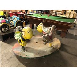 ANTIQUE ALUMINUM KIDS RIDE ON TOYS ON METAL SPINNING BASE