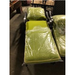 METAL PATIO LOUNGER WITH GREEN CUSHIONS