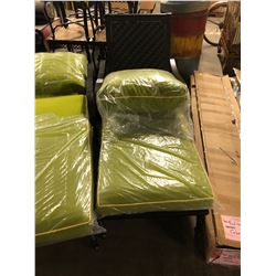 METAL PATIO LOUNGER WITH GREEN CUSHIONS