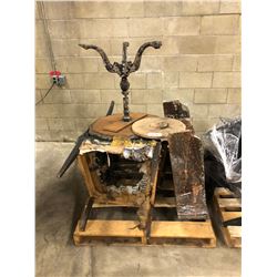 PALLET OF ASSORTED BURNT DISTRESSED PROP FURNITURE