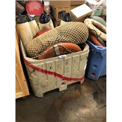 BIN OF ASSORTED BUOYS & MARINE PROPS