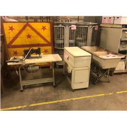 ANTIQUE IRONING MACHINE, SEWING MACHINE & SINK