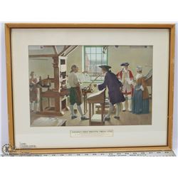 CANADA'S FIRST PRINTING PRESS' 1752 FRAMED AND