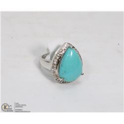11) STERLING SILVER TURQUOISE WITH CZ RING
