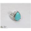 Image 1 : 11) STERLING SILVER TURQUOISE WITH CZ RING