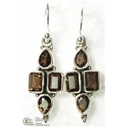 27) STERLING SILVER SMOKEY QUARTZ EARRINGS