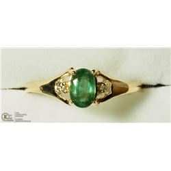 37) 10K EMERALD & 2 DIAMOND RING
