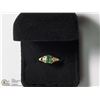 Image 2 : 37) 10K EMERALD & 2 DIAMOND RING